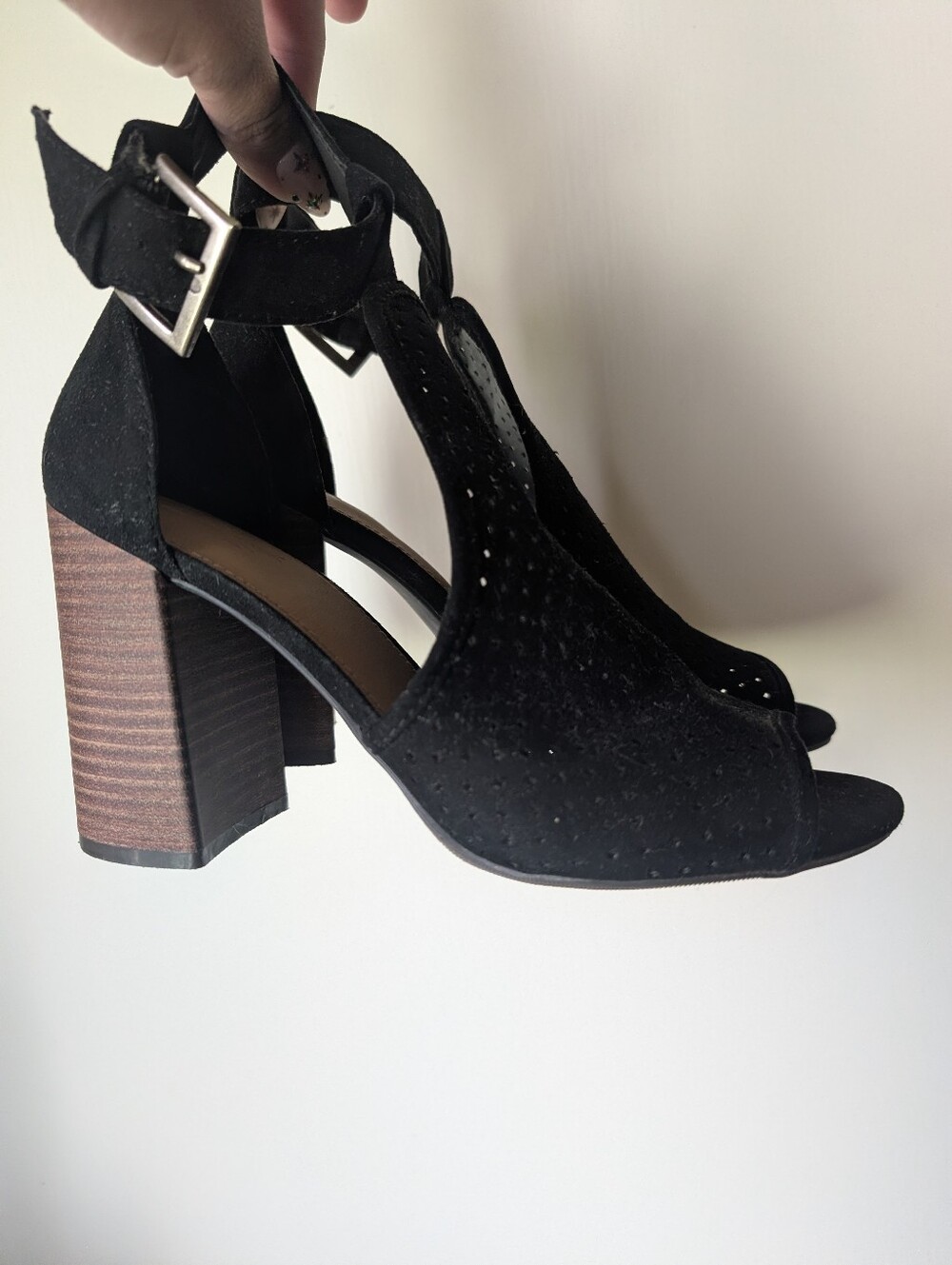 Black Suede Block Heels with Ankle Strap